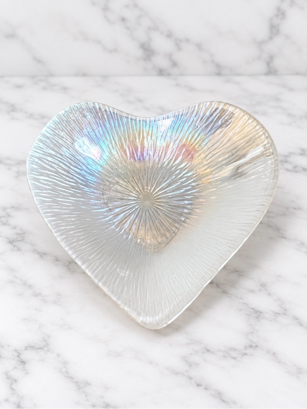 Iridescent Heart Glass Decorative Bowl - White